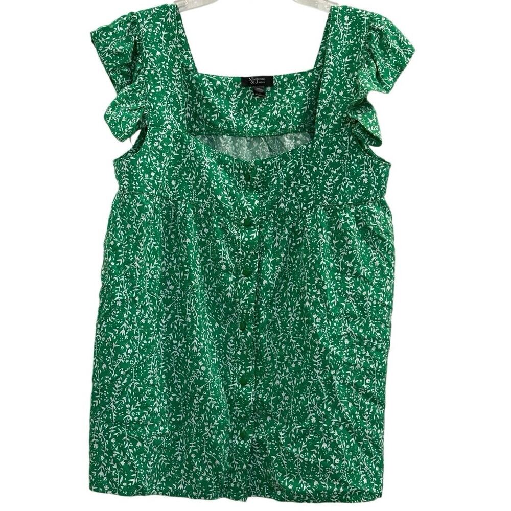 NWT Mackenzie & James Green White Floral Ruffle Blouse M Cottagecore Top New!!